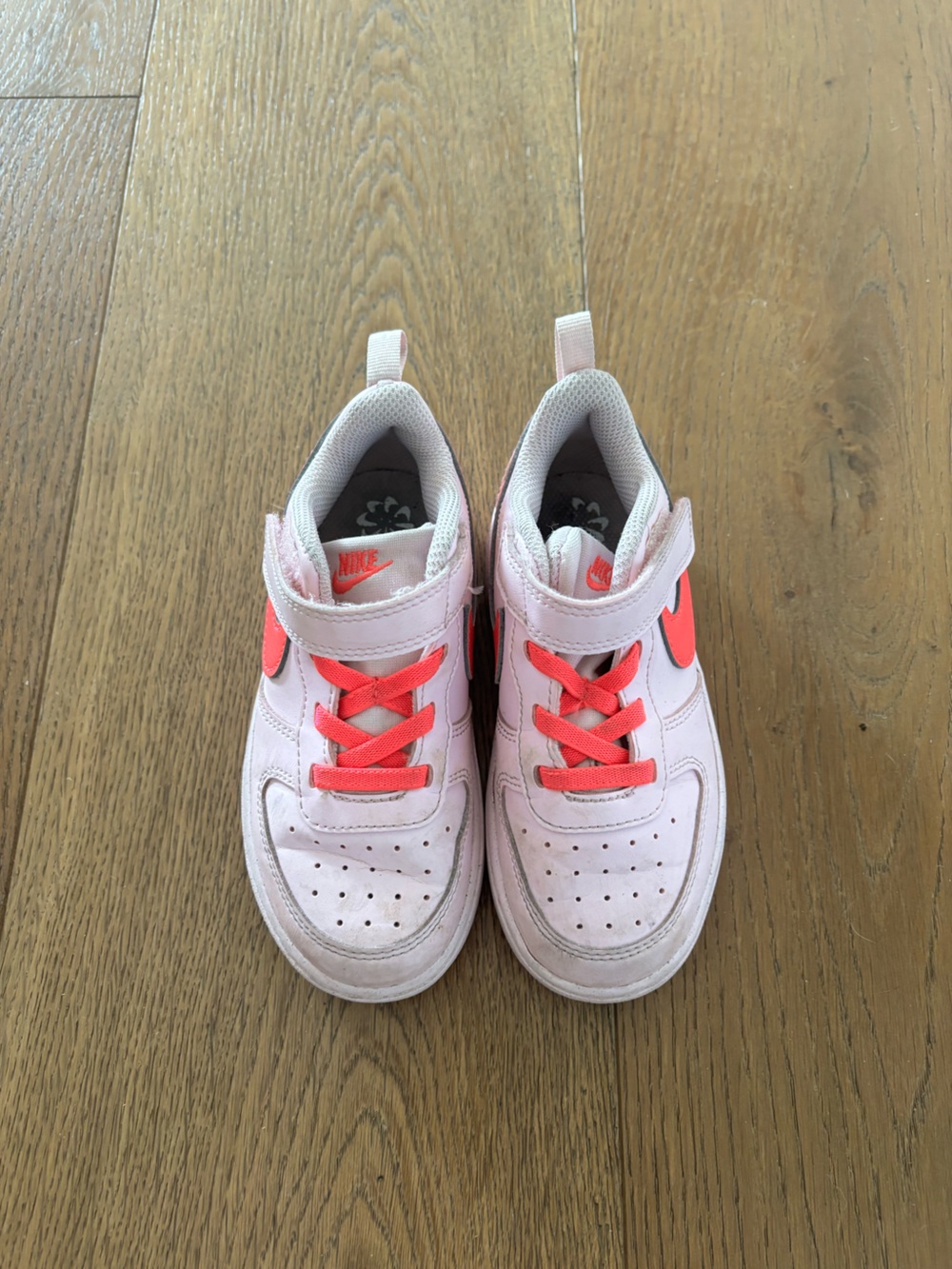 Nike Kids Light Pink Sneakers with Coral Swoosh